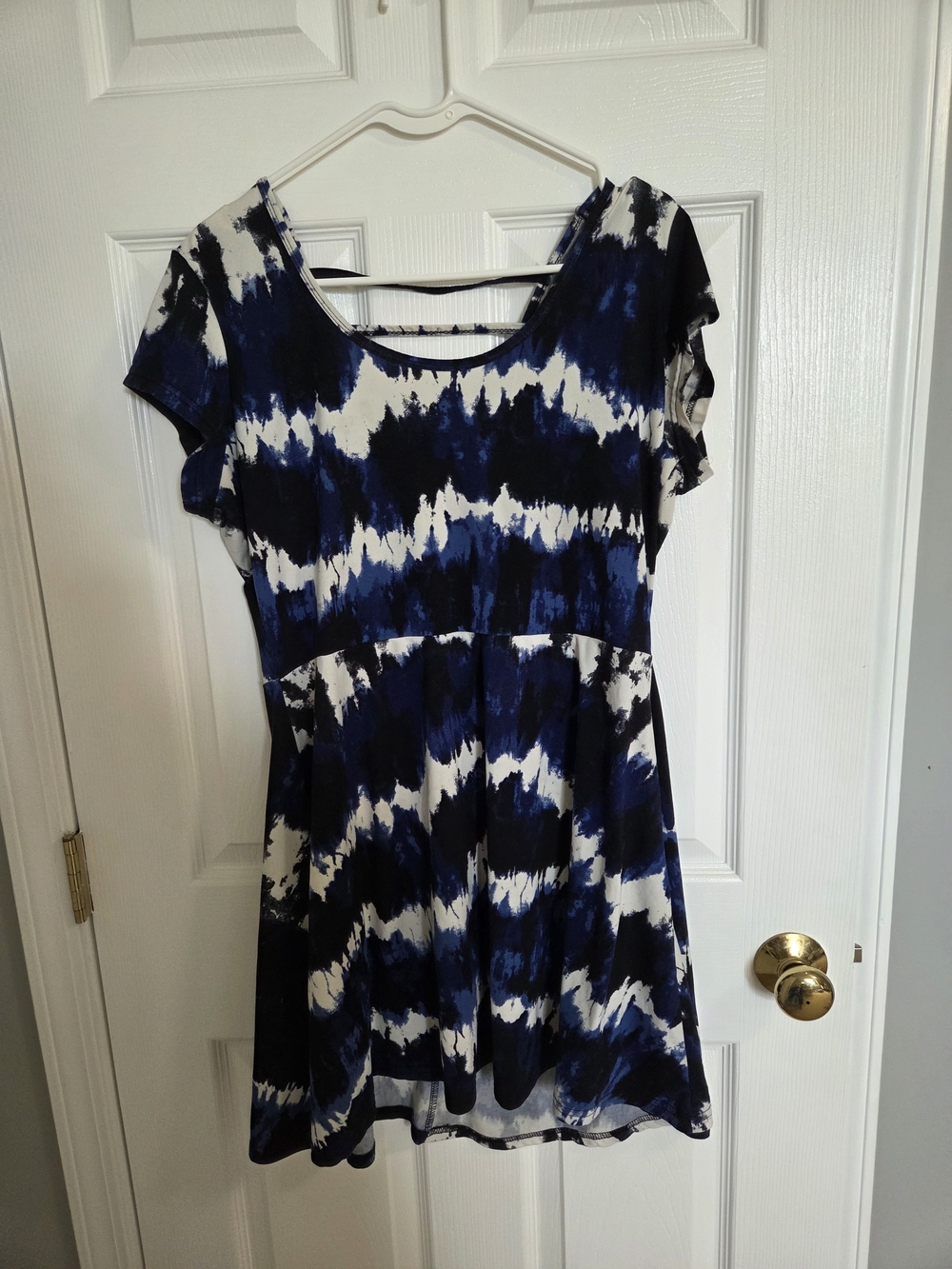 Bobbie Brooks Navy and White Tie-Dye Fit & Flare Dress